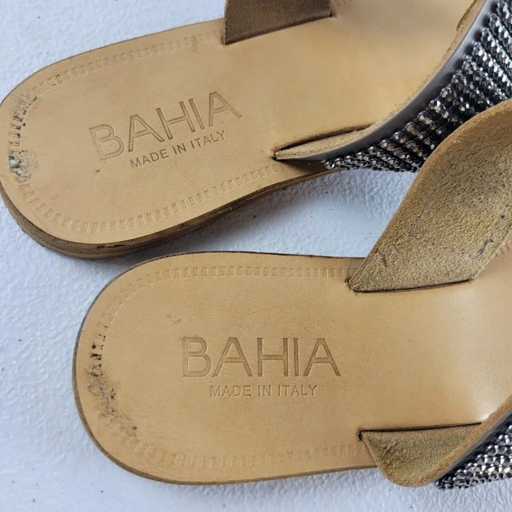 Bahia Lavorazione Artigiana Studded Rhinestone Flip Flop Flat Sandals 8.5 Womens